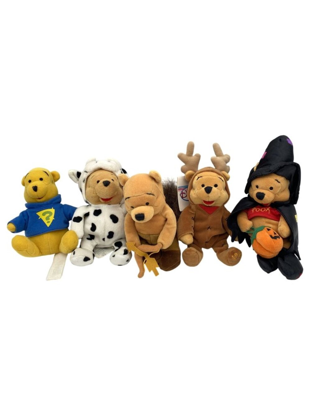 Disney Store Winnie The Pooh Beanie Plush Toy Set Of 5 With Costumes Reindeer